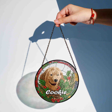 Customized Doodle Pet Portrait Christmas Gift Stained Glass Suncatcher For Pet Parents