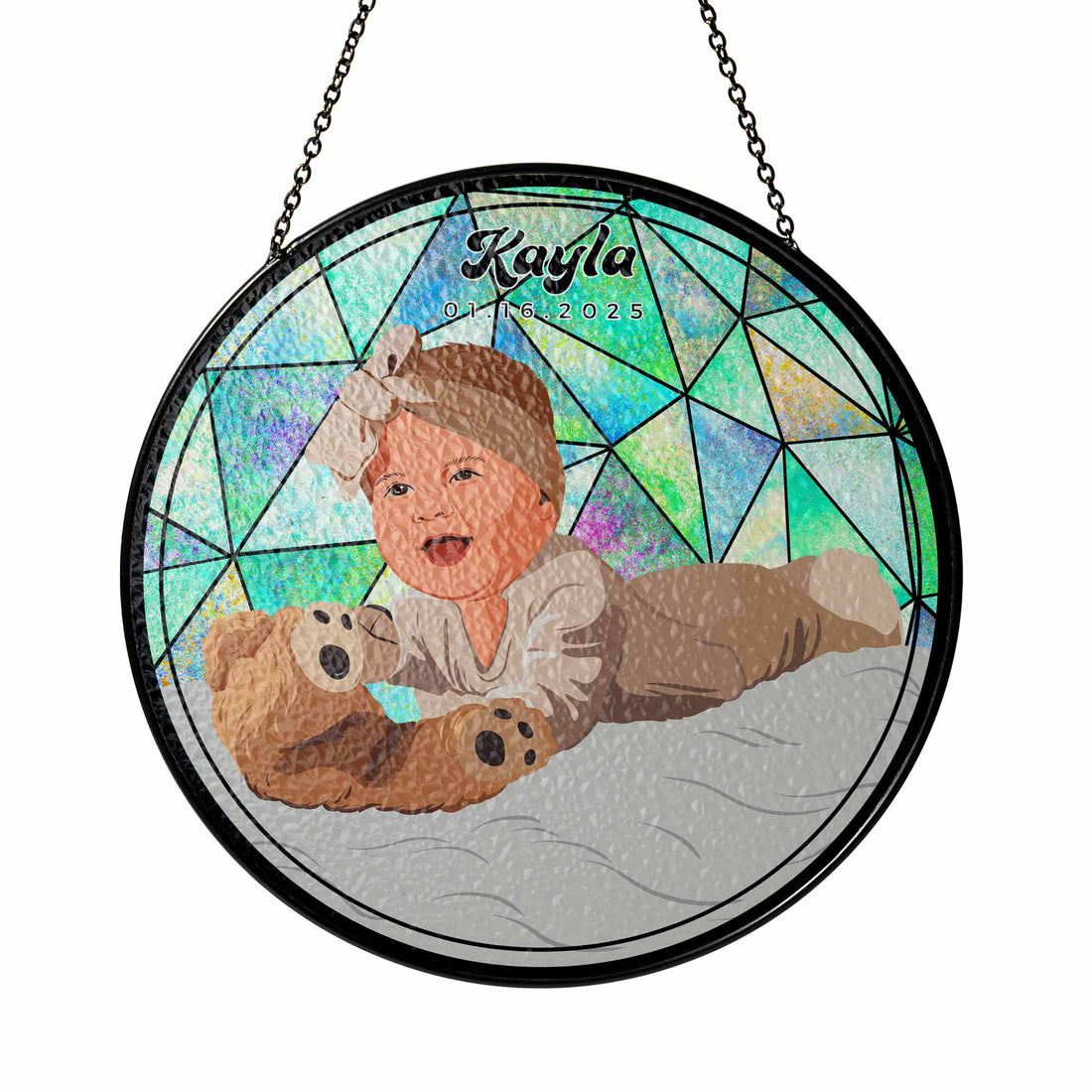 Customized Turn Art Baby Portrait From Photo, Unique Baby Shower Gift, Glass Suncatcher Nursery Window Decor-BeUnikArt