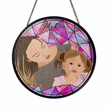 Custom Photo Potrait To Illustration Art, Mother's Day Perfect Gift, Turn Art Photo With Glass Suncatcher, Window Hanging Decoration-BeUnikArt