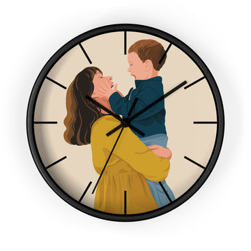 Personalized Portrait from Photo Family Picture Wall Clock Illustration Style Mother's Day Gift