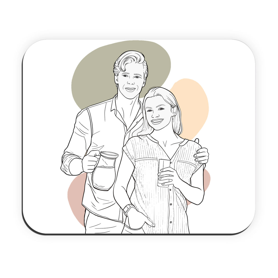 Customized Photo to Line Art Couple Portrait Rectangle Mouse Pad Minimalist Style Lovely Anniversary Gift