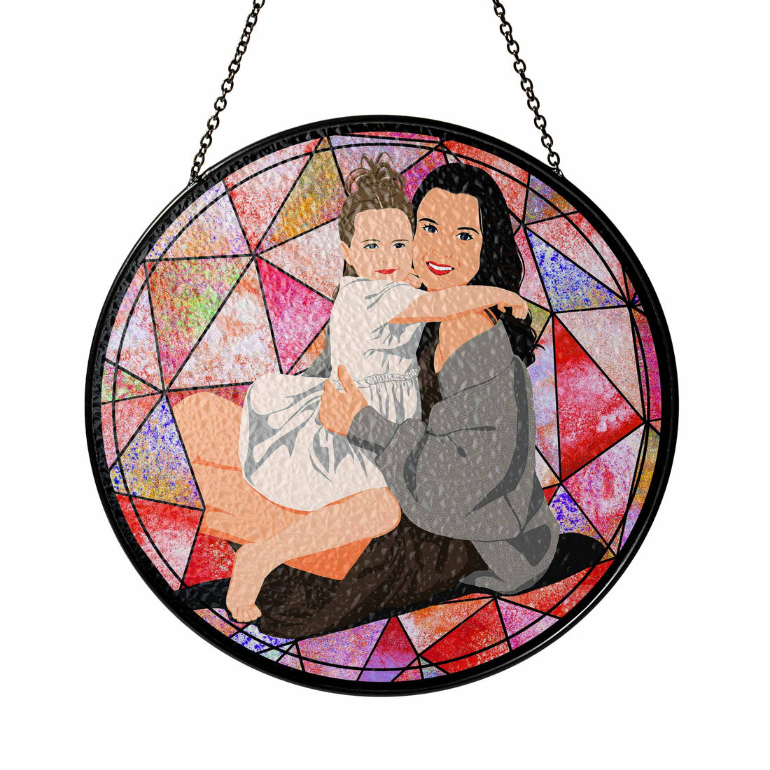 Custom Photo Portrait Illustration with Glass Suncatcher Window Hanging Decoration for Mother's Day Gift-BeUnikArt