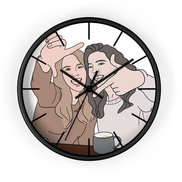 Personalized Portrait from Photo Friendship Picture Wall Clock Doodle Style Best Friends Birthday or Anniversary Gift