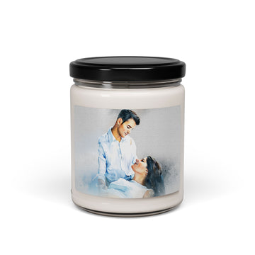 Custom Photo to Art Couple Portrait 9oz. Scented Soy Candle Watercolor Style Lovely Anniversary Gift