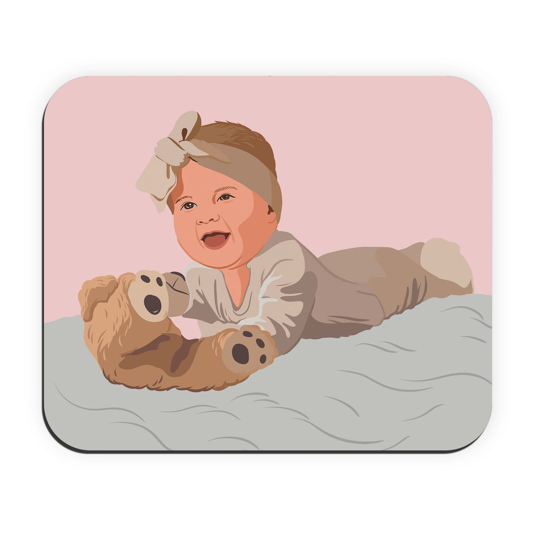 Custom Illustration from Photo Baby Portrait Rectangle Mouse Pad Digital Art Style Thoughtful Baby Shower or Arrival Gift
