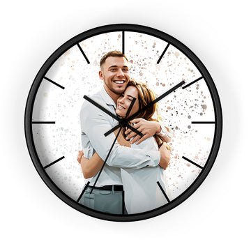 Custom Turn Photo into Art Couple Moment Wall Clock Illustration Style Romantic Gift