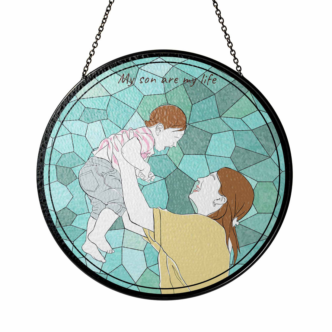 Customized Turn Art Mom and Child Portrait, Custom Glass Suncatcher Gift, Mother's Day Window Hanging-BeUnikArt