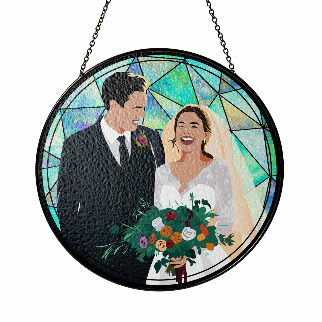 Custom Couple Portrait To Illustration Art, Anniversary Gift Idea, Turn Art Photo With Glass Suncatcher, Window Hanging Keepsake-BeUnikArt