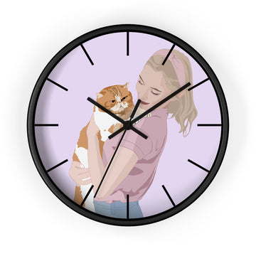 Personalized Turn Photo into Art Cat Mom Portrait Wall Clock Illustration Style Keepsake For Pet Lover