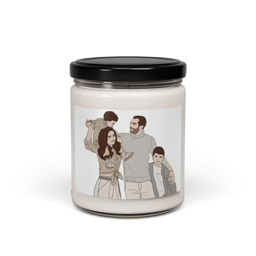 Customized Illustration from Photo Family Portrait 9oz. Scented Soy Candle Doodle Style Gift for Family