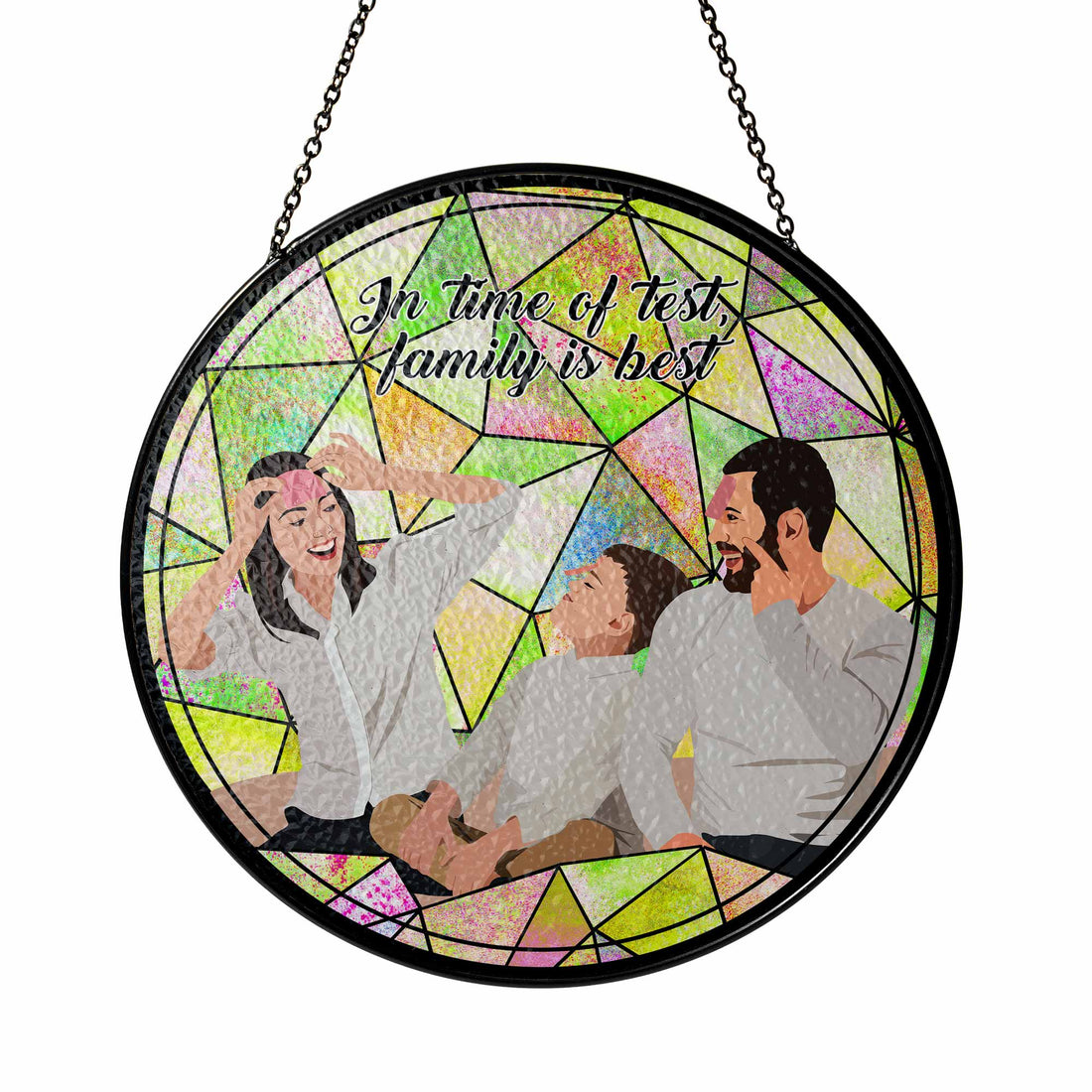 Customize Portrait Photo to Illustration Art, Family Mom Dad Son Daughter Stain Glass Suncatcher, Father's Day Mother's Day Gift-BeUnikArt