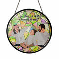 Customize Portrait Photo to Illustration Art, Family Mom Dad Son Daughter Stain Glass Suncatcher, Father's Day Mother's Day Gift-BeUnikArt
