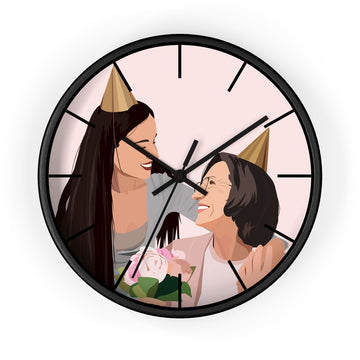 Customized Photo to Illustration Family Portrait Wall Clock Digital Art Style Mother's Day Gift