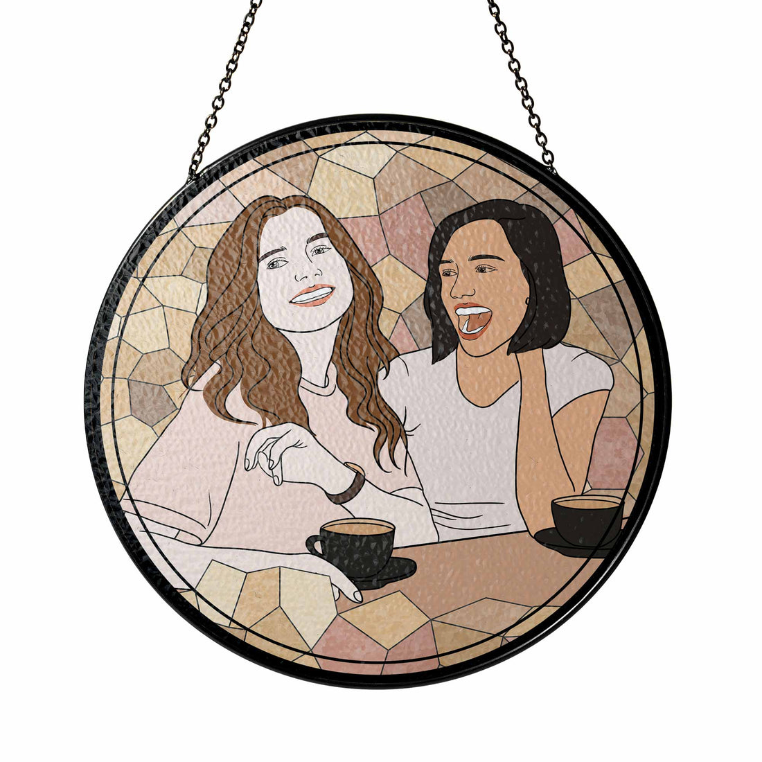 Custom Doodle Art for Friends From Photo, Turn Art Glass Suncatcher, Fun And Playful Gift for Besties-BeUnikArt
