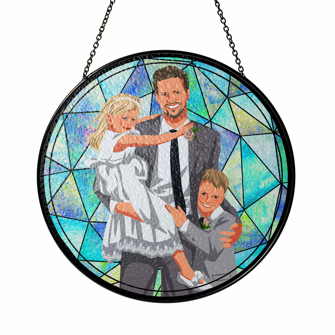 Customized Father and Baby Photo Potrait To Illustration Art, Family Photo Gift, Turn Art Glass Suncatcher Father's Day Gift-BeUnikArt