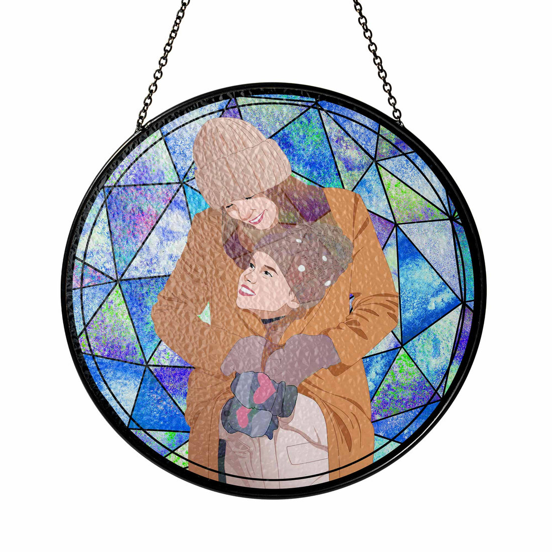 Custom Photo To Illustration Art, Mother Daughter Son Family Potrait Art Mother's Day Stained Glass Suncatcher, Window Hanging Gift for Mom-BeUnikArt