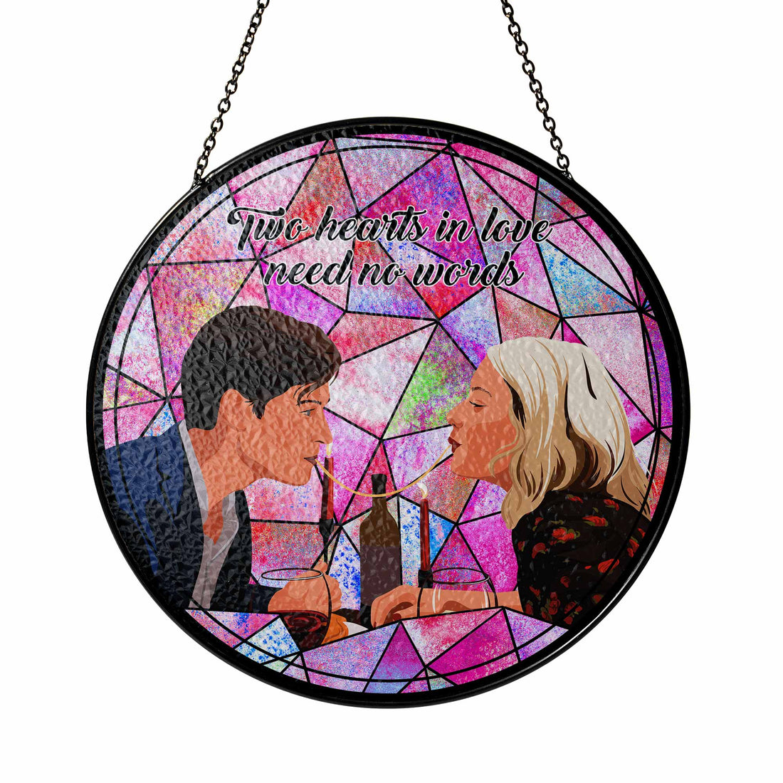 Personalized Romantic Couple Photo To Illustration Art, Turn Art Gift, Glass Suncatcher Hanging Window-BeUnikArt