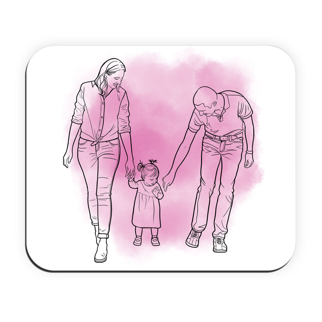 Personalized Illustration from Photo Family Picture Rectangle Mouse Pad Line Art Style Couple Anniversary or Family Gift