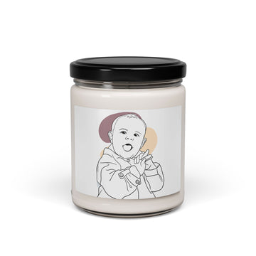 Customized Picture to Drawing Baby Portrait 9oz. Scented Soy Candle Line Art Style Newborn Keepsake