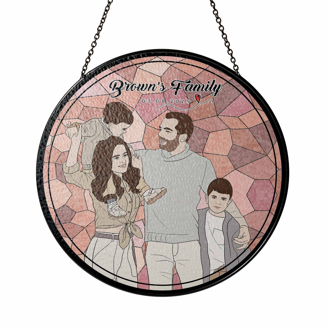 Personalized Family Photo Potrait, Turn Photo to Doodle Style Art, Glass Suncatcher Gift for Mom or Dad, Family Gift-BeUnikArt