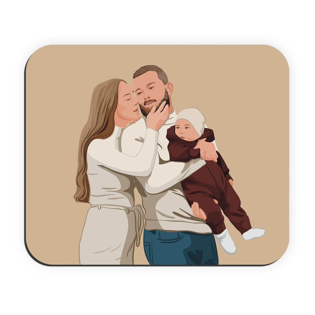 Personalized Illustration from Photo Family Portrait Rectangle Mouse Pad Digital Art Style Unique Gift for Home
