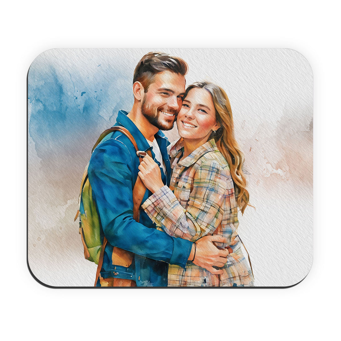 Custom Photo to Painting Couple Portrait Rectangle Mouse Pad Watercolor Style Lovely Anniversary Gift