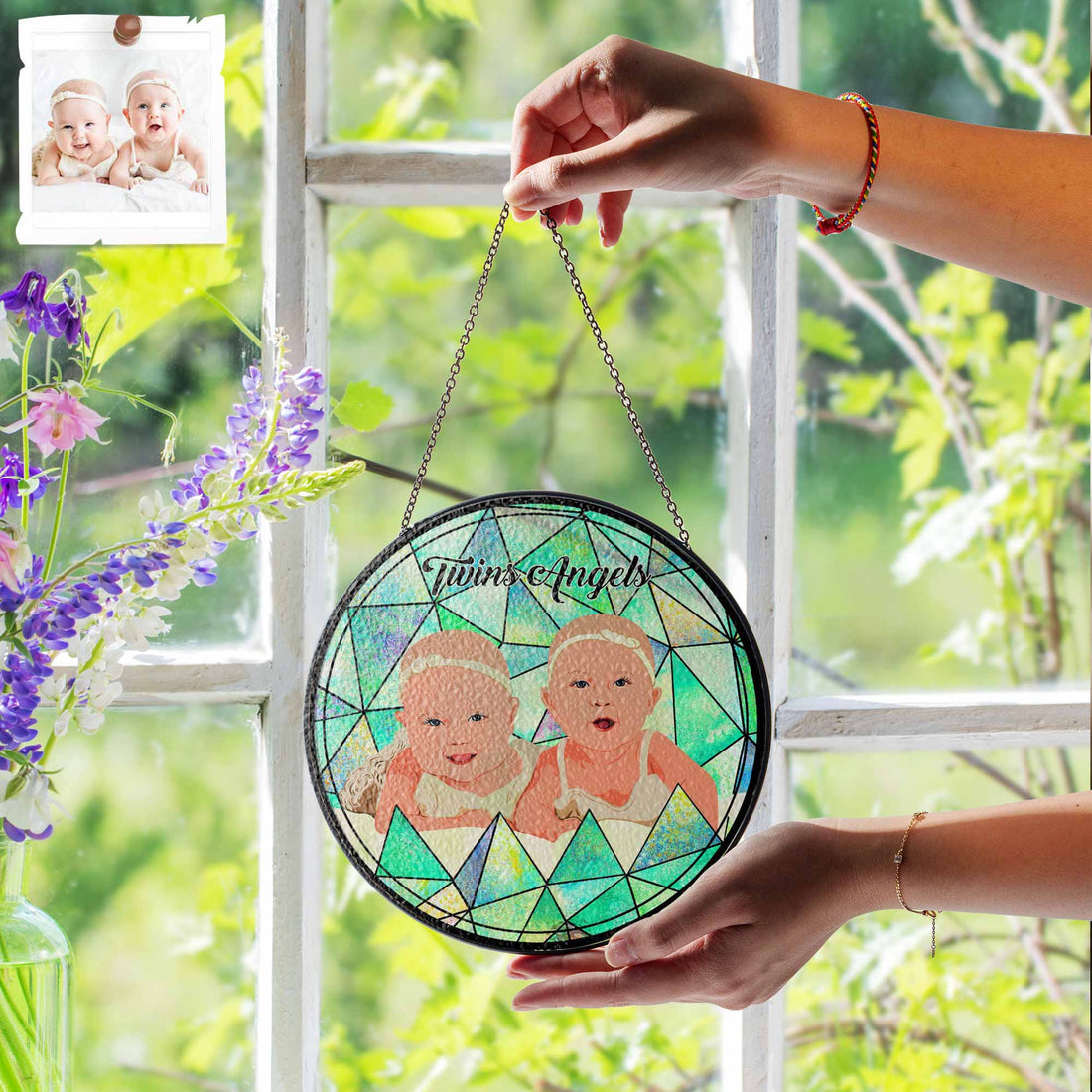 Personalized Baby Photo To Illustration Turn Art, Custom Glass Suncatcher Gift, Newborn Keepsake, Window Hanging Decoration-BeUnikArt