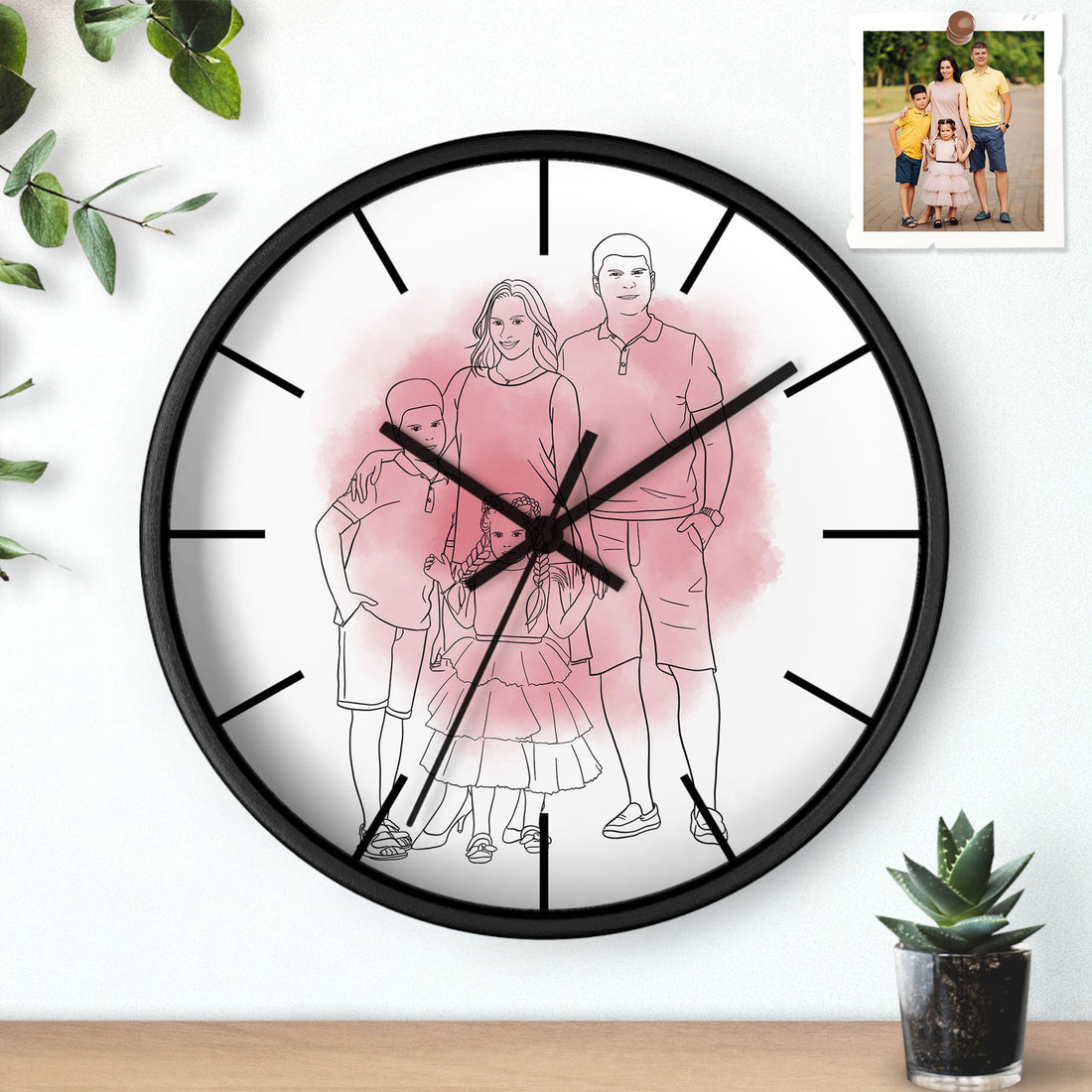 Personalized Photo to Line Art Family Portrait Wall Clock Minimalist Style Gift for Father, Mother's Day, or Anniversary