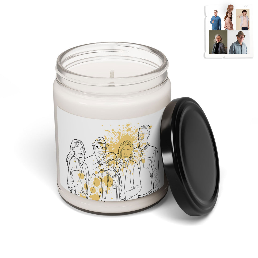 Personalized Photo to Line Art Family Portrait 9oz. Scented Soy Candle Minimalist Style Anniversary Gift for Parents