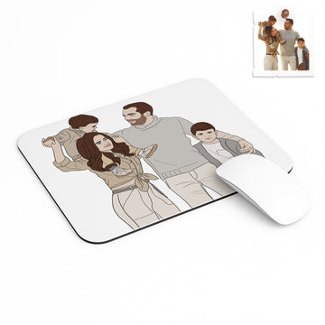 Customized Illustration from Photo Family Portrait Rectangle Mouse Pad Doodle Style Gift for Family