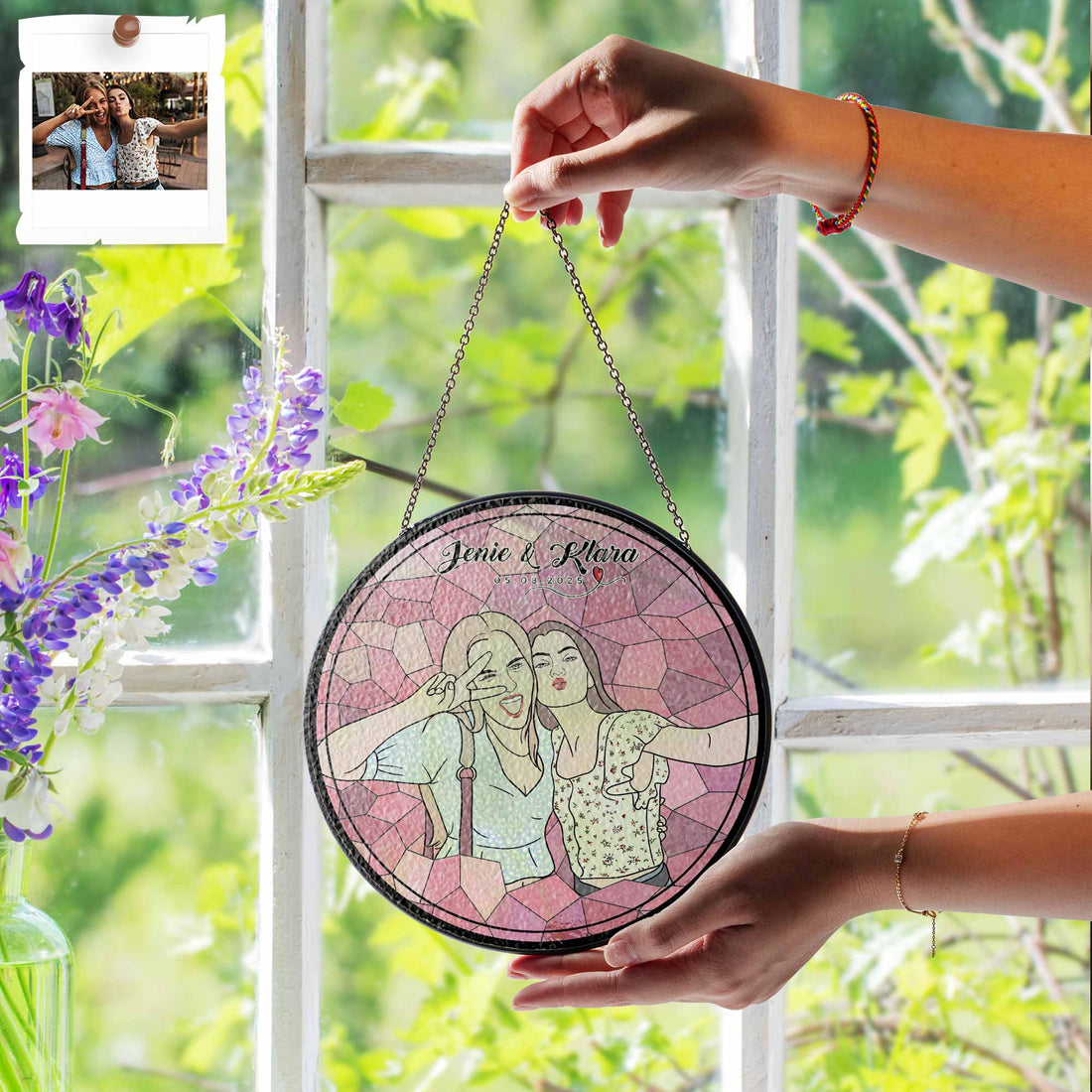 Custom Doodle Art for Friends From Photo, Turn Art Glass Suncatcher, Fun And Playful Gift for Besties-BeUnikArt