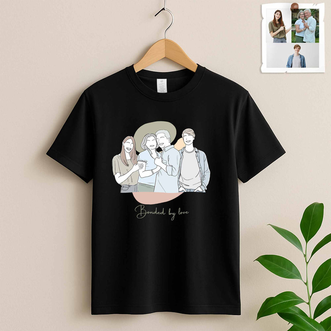 Customized Mom and Baby Dad and Kids Photo Turn to Doodle Art Style, Family Gift Anniversary Unisex Crewneck T-shirt S-5XL