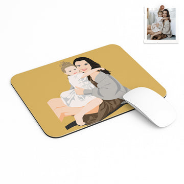Personalized Illustration from Photo Family Portrait Rectangle Mouse Pad Digital Art Style Mom and Kid Memorial Gift