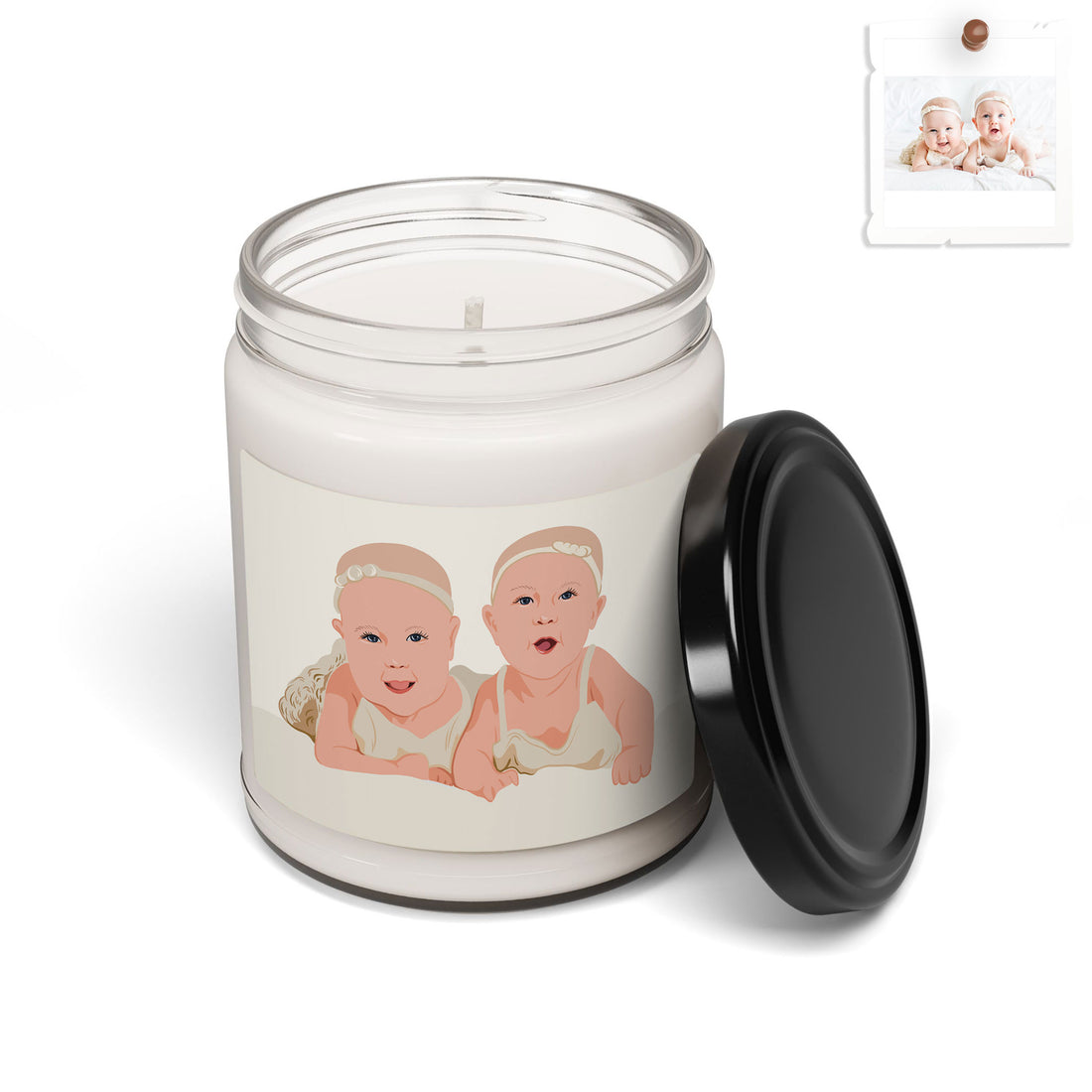 Custom Portrait from Photo Baby Picture 9oz. Scented Soy Candle Digital Art Style Thoughtful Baby Shower or Arrival Gift