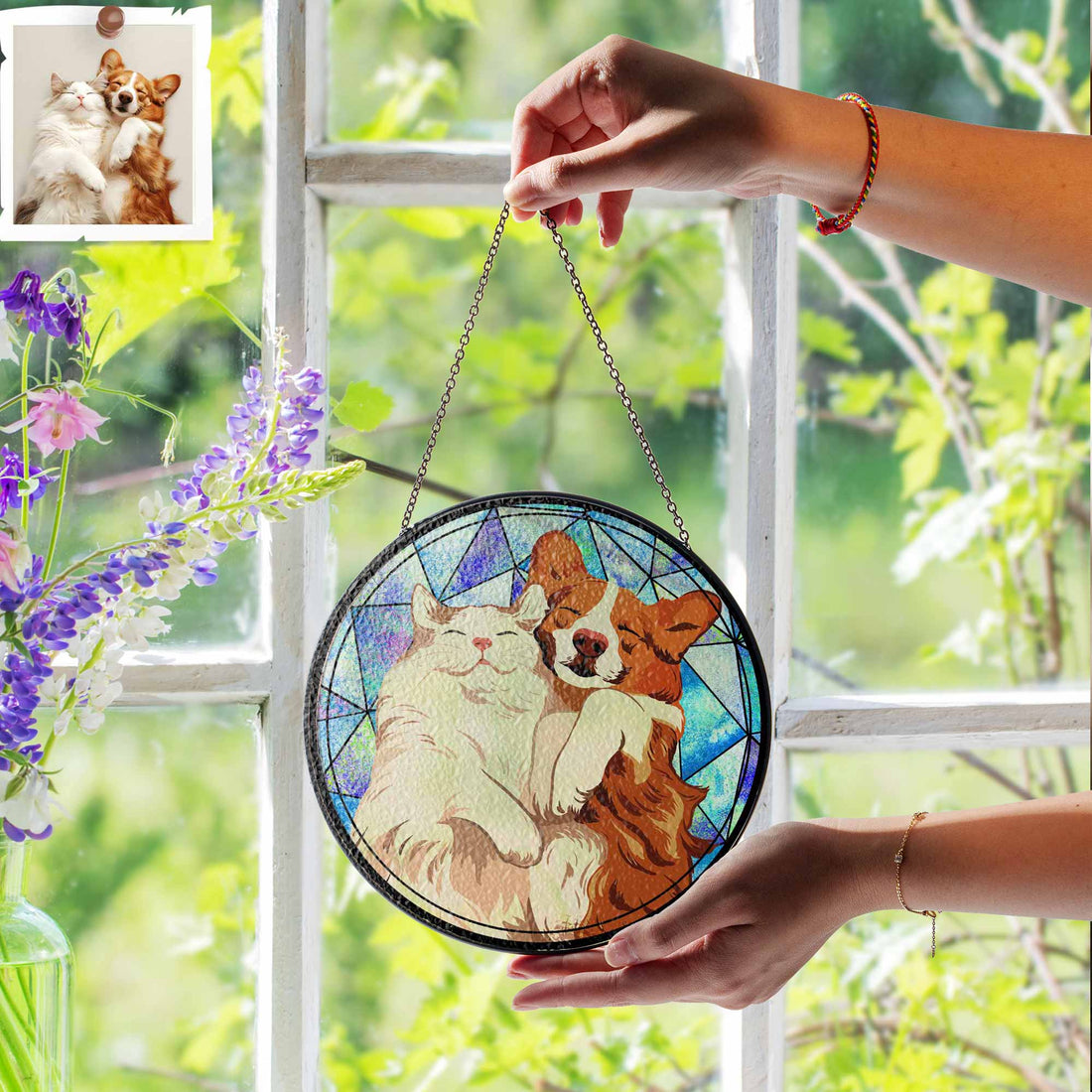 Custom Pet Portrait To Illustration Art, Turn Art Gift For Pet Lover, Custom Glass Suncatcher, Window Hanging Decoration-BeUnikArt