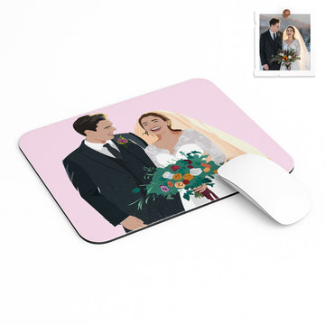 Personalized Illustration from Photo Wedding Portrait Rectangle Mouse Pad Digital Art Style Unique Gift for Newlyweds and Wedding Anniversary