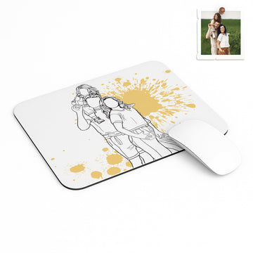 Personalized Picture to Drawing Couple Portrait Rectangle Mouse Pad Line Art Style Date or Wedding Gift