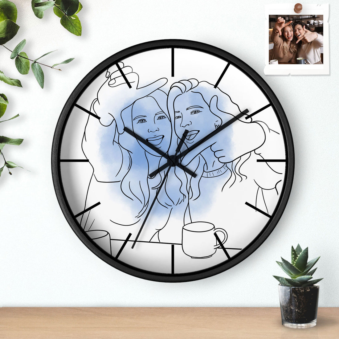 Personalized Line Art from Photo Friendship Picture Wall Clock Hand-Drawn Style Best Friend Gift