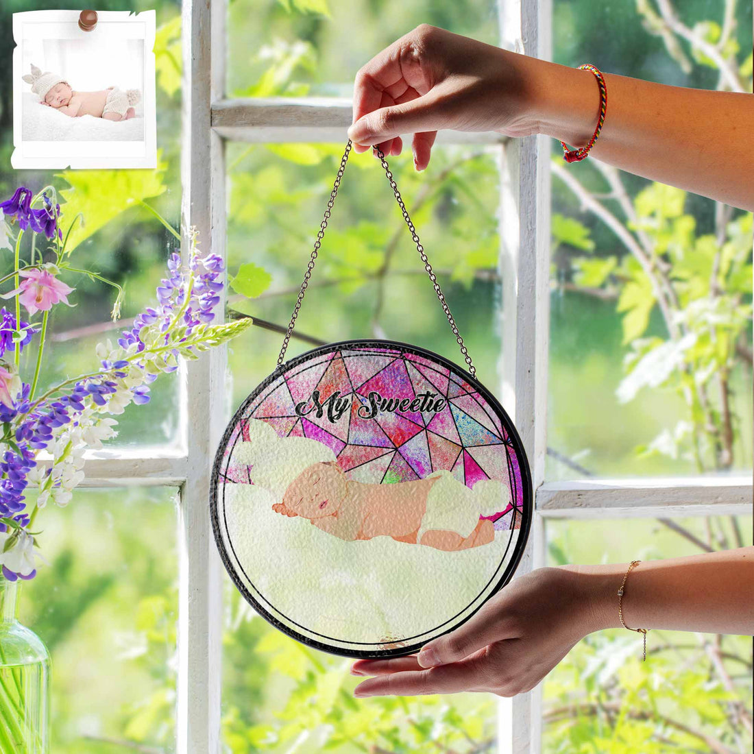 Customized Turn Art Baby Portrait From Photo, Unique Baby Shower Gift, Glass Suncatcher Nursery Window Decor-BeUnikArt