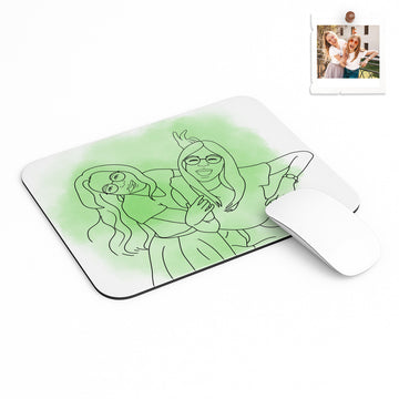 Personalized Line Art from Photo Friendship Picture Rectangle Mouse Pad Hand-Drawn Style Best Friend Gift