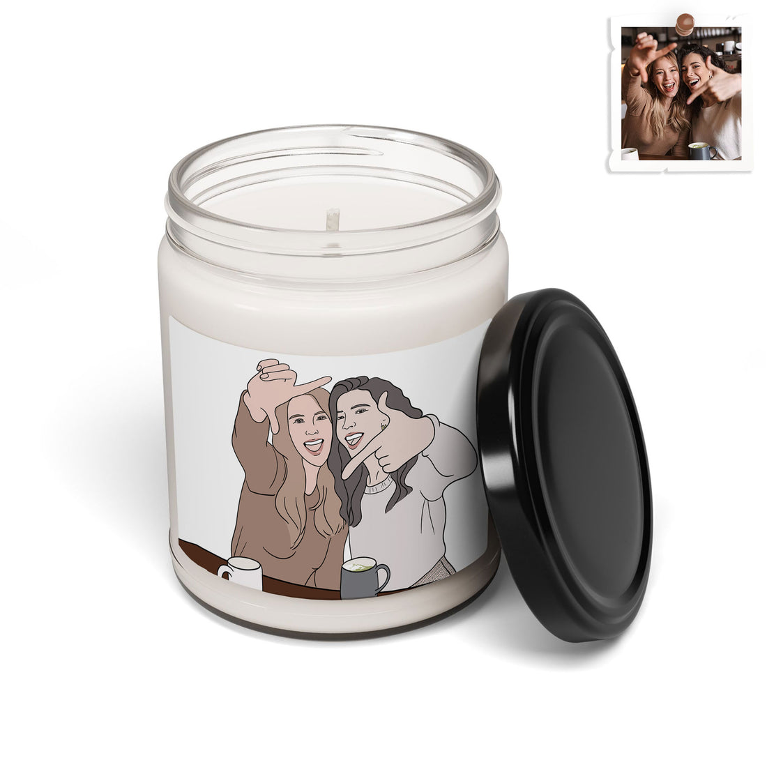 Personalized Portrait from Photo Friendship Picture 9oz. Scented Soy Candle Doodle Style Best Friends Birthday or Anniversary Gift