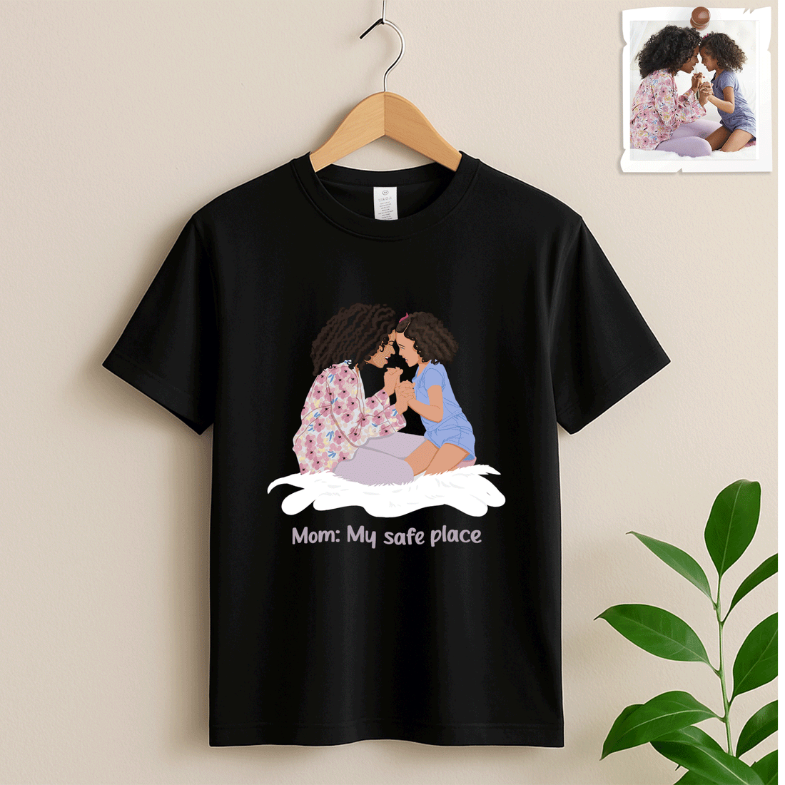 Personalized Illustration Art From Portrait Photo, Mom and Kid Memorial, Mothers Day Unisex Crewneck T-shirt S-5XL-BeUnikArt