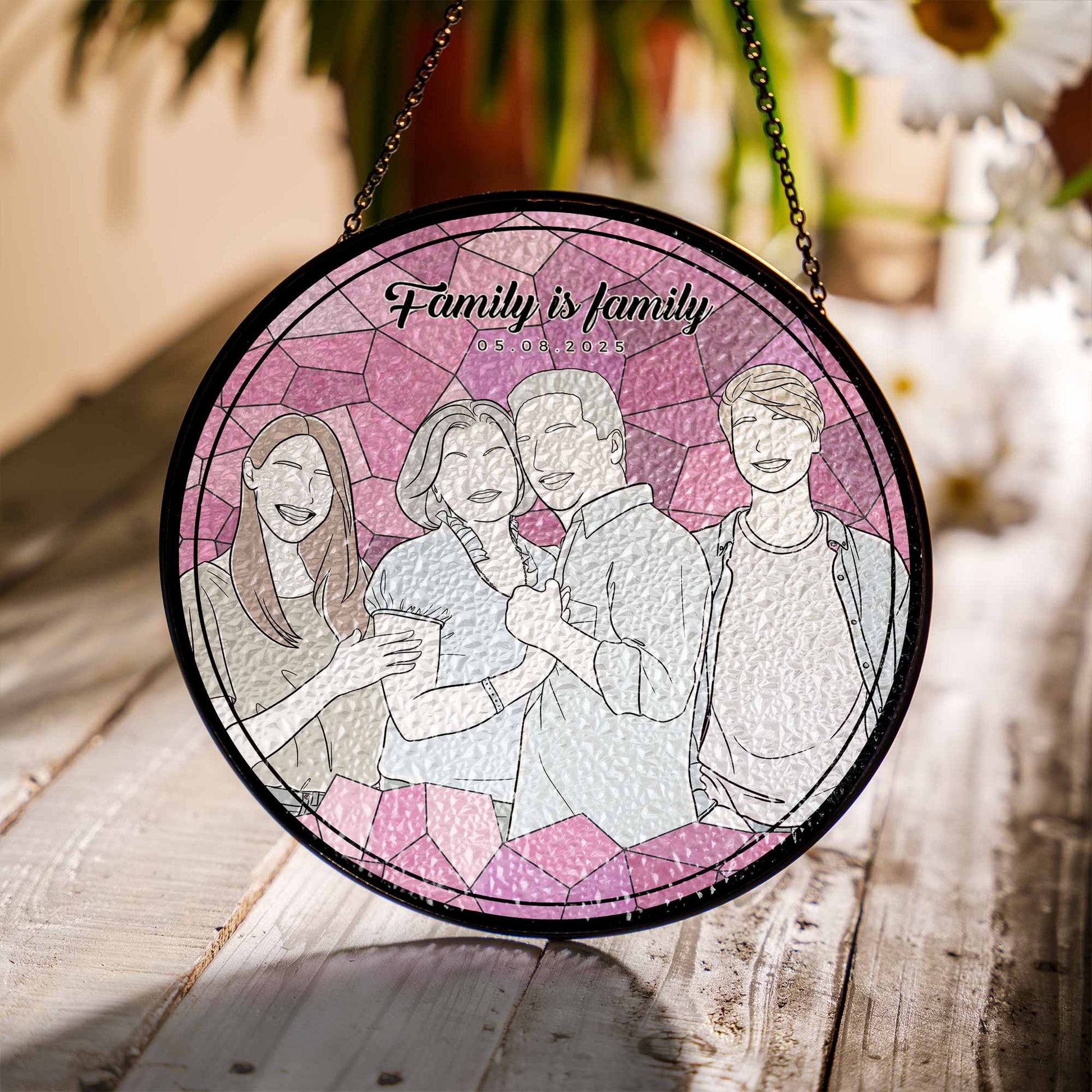 Customized Turn Art Mom and Child Portrait, Custom Glass Suncatcher Gift, Mother's Day Window Hanging-BeUnikArt