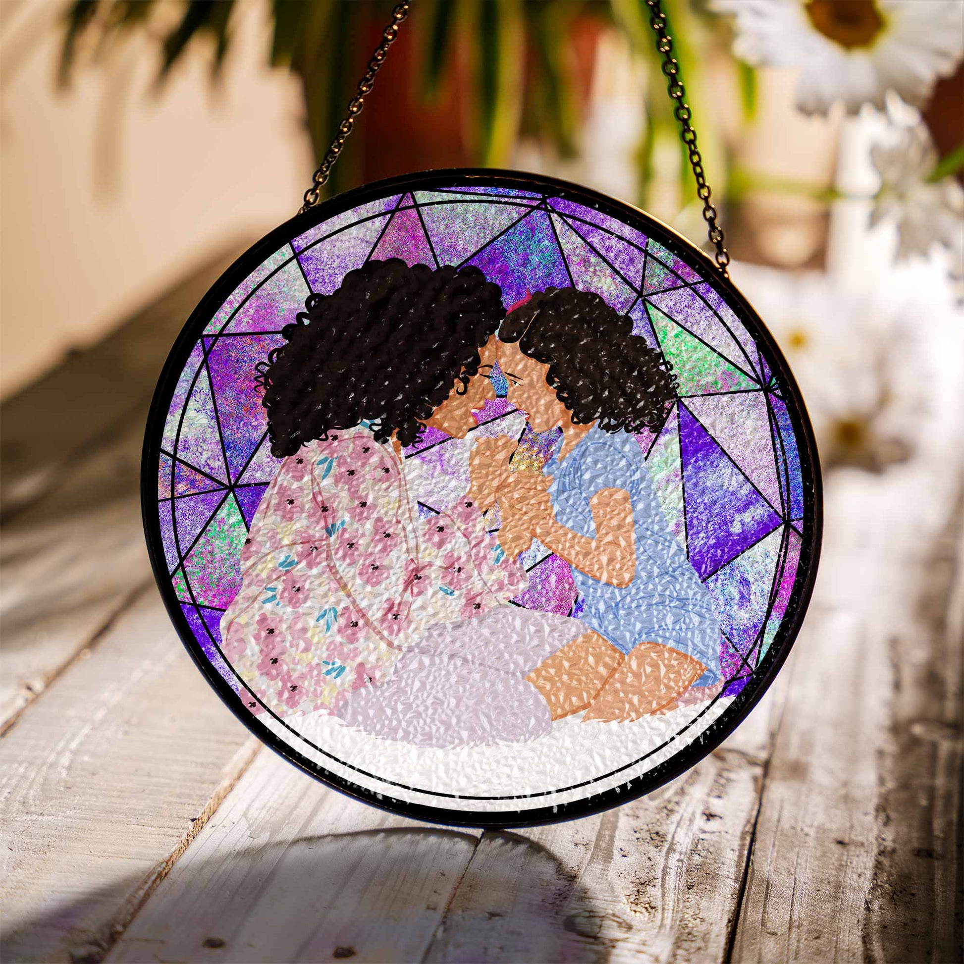 Custom Photo Portrait Illustration with Glass Suncatcher Window Hanging Decoration for Mother's Day Gift-BeUnikArt