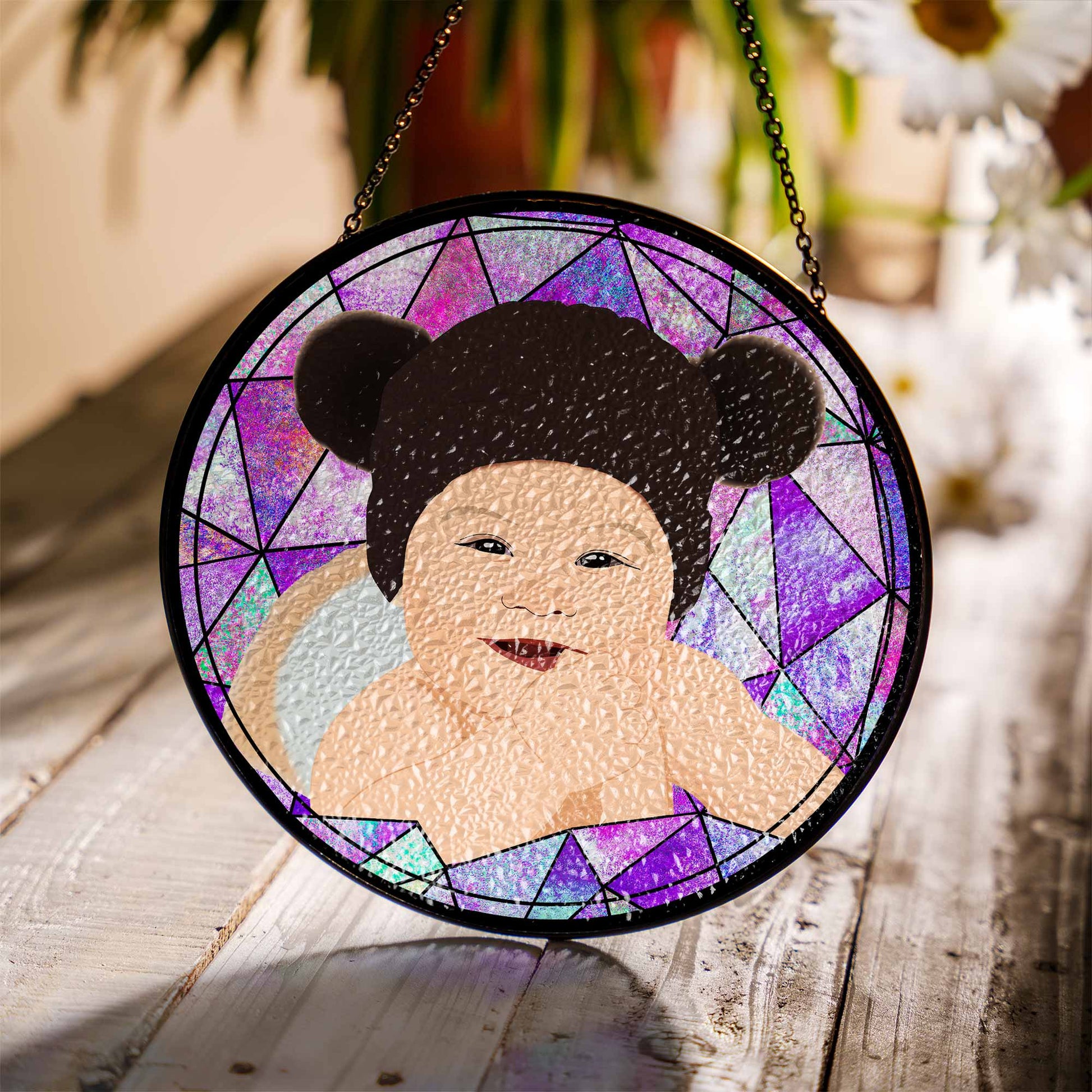 Customized Turn Art Baby Portrait From Photo, Unique Baby Shower Gift, Glass Suncatcher Nursery Window Decor-BeUnikArt
