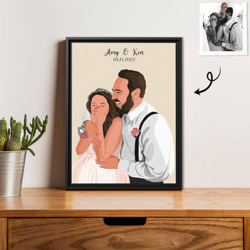 Personalized Wedding Illustration Art, Unique Gift for Newlyweds, Wedding Anniversary Digital File-BeUnikArt