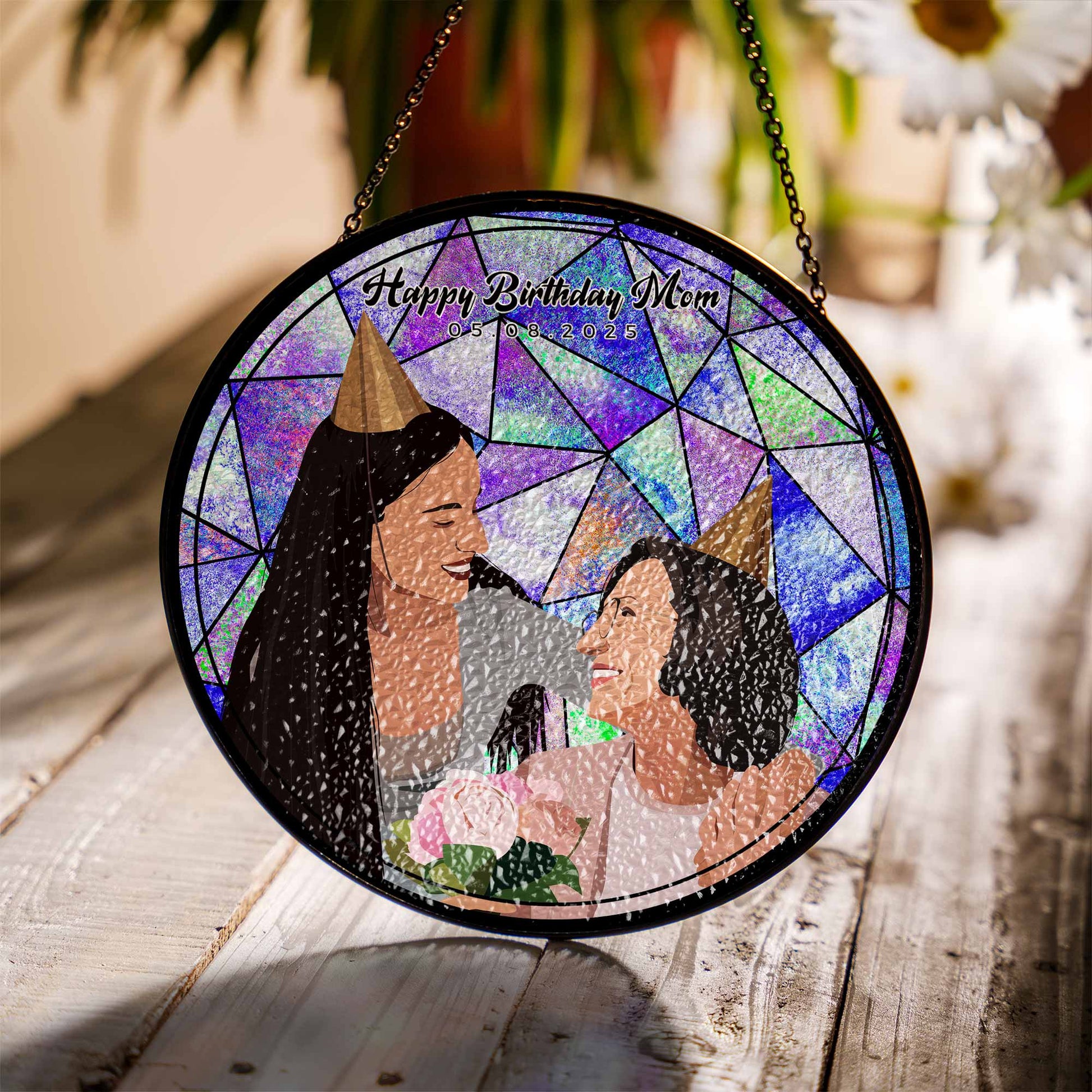 Custom Photo Potrait To Illustration Art, Mother's Day Perfect Gift, Turn Art Photo With Glass Suncatcher, Window Hanging Decoration-BeUnikArt