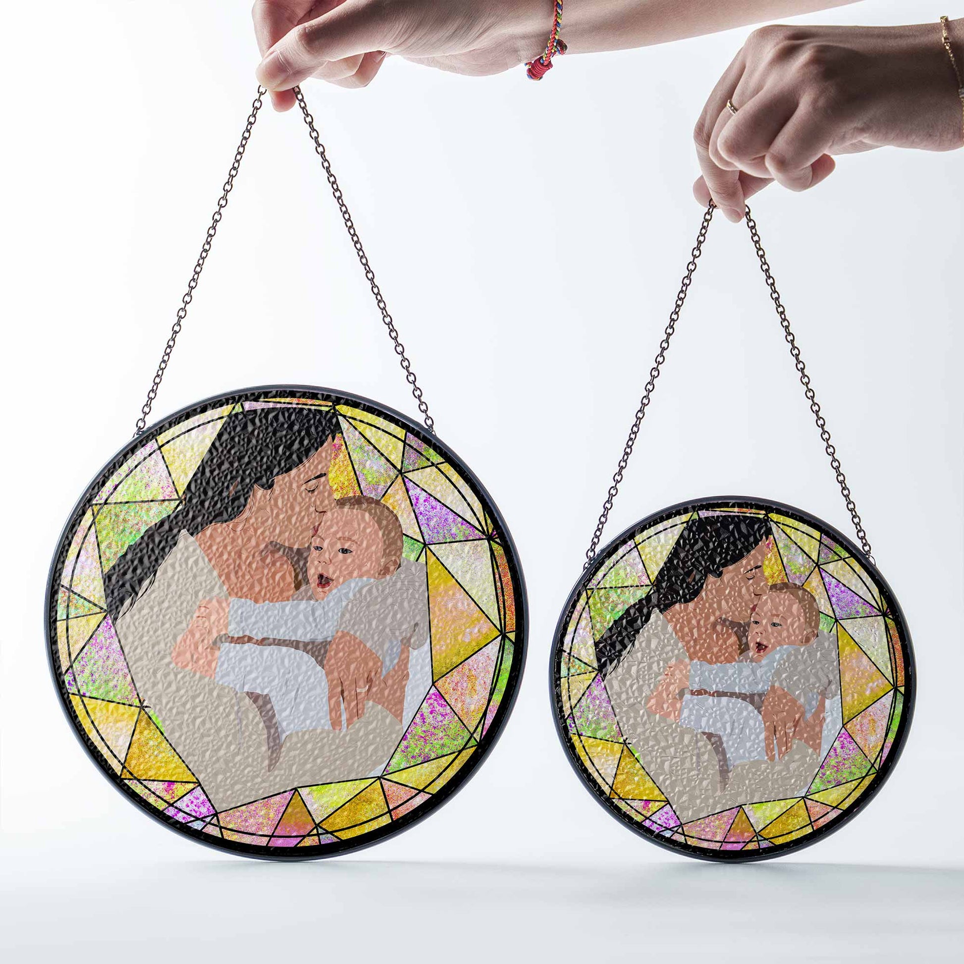 Custom Photo Potrait To Illustration Art, Mother's Day Perfect Gift, Turn Art Photo With Glass Suncatcher, Window Hanging Decoration-BeUnikArt