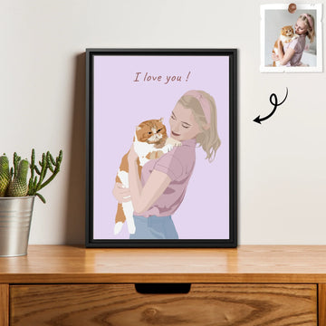 Personalized Cat Mom Turn Photo To Art Gift Idea, Keepsake For Pet Lover, Dog Memorial, Pet Loss Digital File-BeUnikArt