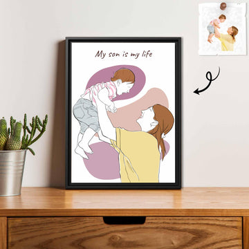 Customized Mom and Baby Dad and Kids Photo Turn to Doodle Art Style, Family Gift Anniversary Digital File-BeUnikArt